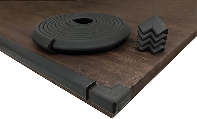 Kidkusion Table Cushion | Made in USA | 24 Foot Edge + 4 Corners | Black | Baby Proof Furniture Edge and Corner Guards