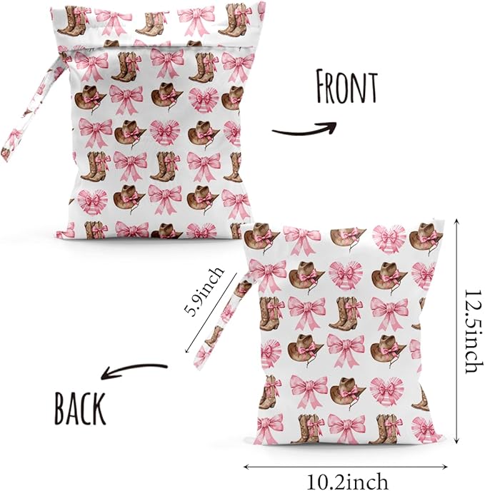 Waterproof Cloth Diaper Wet Dry Bag Reusable Travel Beach Pool Daycare Soiled Toddler Items Yoga Gym Bag for Swimsuits Wet Clothes Bags - Pink Bow Western Boots Hat Pattern