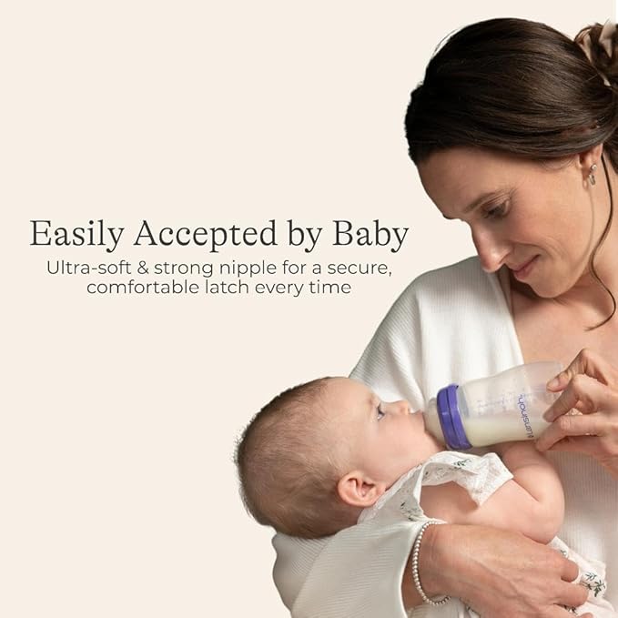 Lansinoh Anti-Colic Baby Bottles for Breastfeeding Babies,8 Ounces,Includes Medium Flow Nipples,Size M,(Pack of 12)