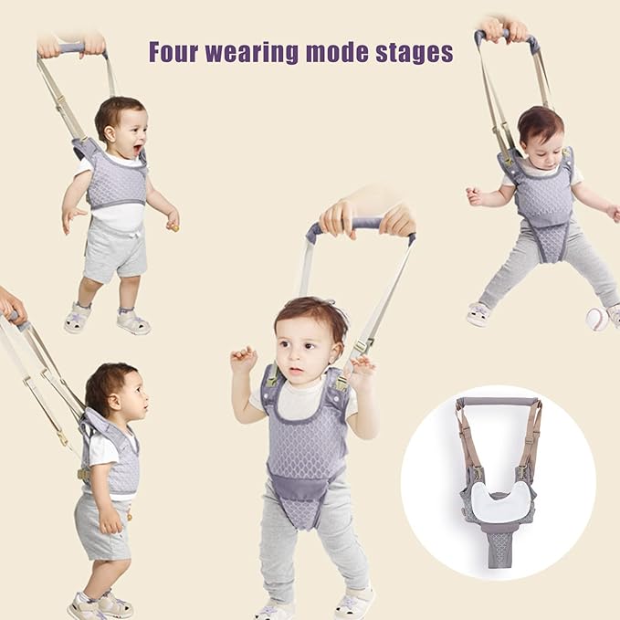 Baby Walking Harnesses, Adjustable Handheld Kids Walk Helper Infant Walking Harness Assistant Belt Walk Support Assist Trainer Tool with Detachable Crotch Pad for Infant 8 to 24 Month(Grey)
