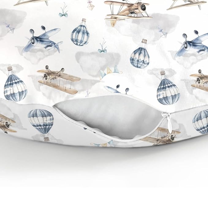 Vintage Planes Airplanes Helicopters Nursing Pillow Covers for Boy Girl Hot Air Balloon Plane Clouds Sky Nursing Pillow Slipcovers for Breastfeeding Pillows Soft Removable Covers for Newborn Infant