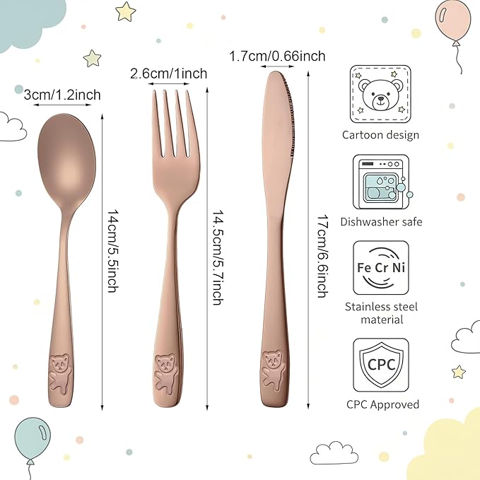 9 Piece Stainless Steel Kids Silverware Set,Toddler Utensils,Child Safe Flatware Forks Spoons Knives,Mirror Polished, Dishwasher Safe, for Boys and Girls