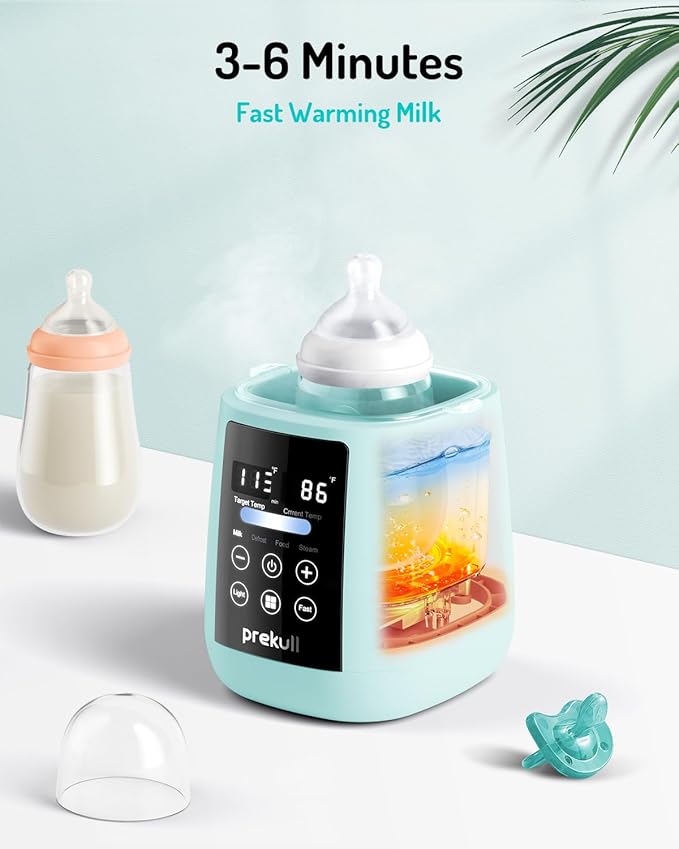 Bottle Warmer, prekull Fast Baby Bottle Warmer for Breastmilk, Formula with Accurate Temp Control, 48H Thermostat Baby Milk Warmer with Thaw, Night Light, Bottle Warmers for All Bottles (Green)