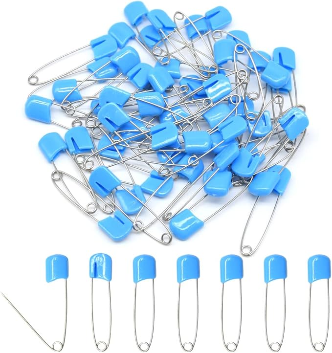 50 PCS Safety Pin 54mm/2.2in Baby Diaper Pins for Cloth Plastic Head Baby Pins for Diapers Stainless Steel Cloth Pins with Locking Closures Nappy Pin for Crafts（DT/Blue）