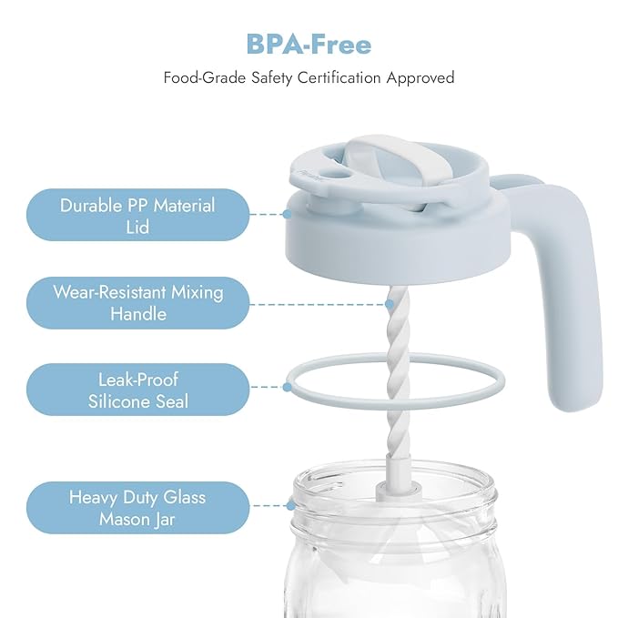 Papablic Breast Milk Pitcher, Glass Formula Mixer with Easy-Blend Handle Lid, Leakproof Breastmilk Fridge Storage Container, Wide Mouth, BPA-Free, Baby Feeding Pitcher, Blue