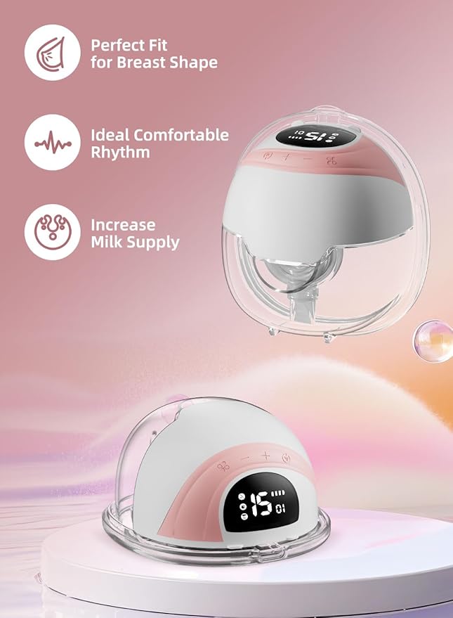 Hands-Free Wearable Electric Breast Pump, 3 Modes &15 Levels,320mmHg Strong Suction,Double-Sealed Leak-Proof Flange for Baby-Like Comfort,18/20/22/24mm Adjustable Flange, Pink 2-Pack Breast Pump Set