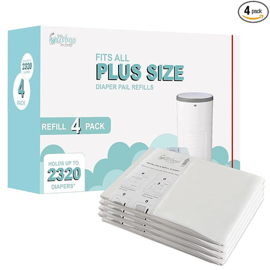 USBOO Diaper Pail Refill Bags Compatible with Dekor Plus Diaper Pail Refills| 4 Pack | Extra Thickness | Diaper Trash Bags | Fresh Powder Scent | Holds up to 2320 Diapers