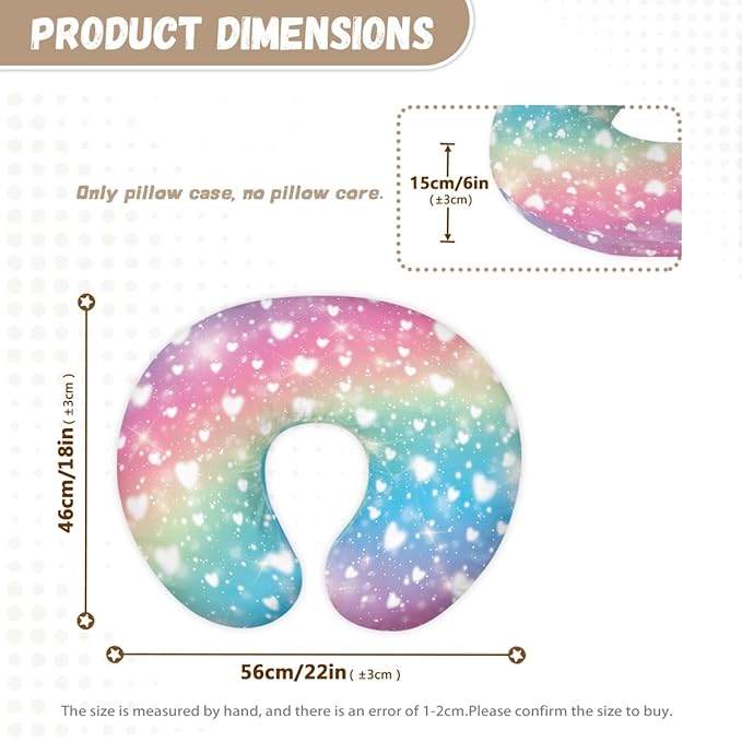 Forchrinse Rainbow Love Heart Girls Nursing Pillow Cover Stretch Soft Breastfeeding Pillow Slipcover Cozy Washable Cushion Protector Easy to Care