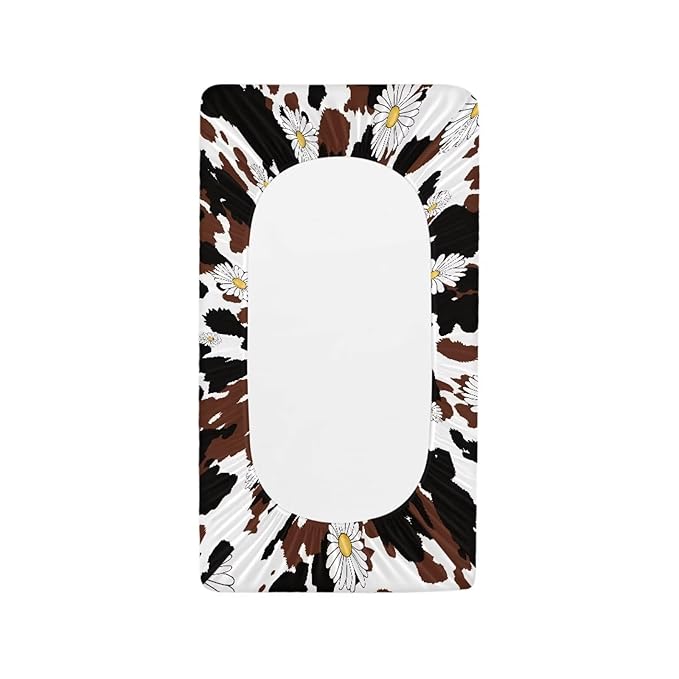Daisy Cowhide Changing Pad Cover for Baby Diaper Change Table Covers Soft Stretchy Unisex Diaper Change Table Sheets 32x16 Inch Cradle Mattress Sheets