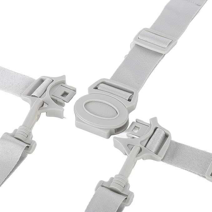 High Chair Straps, Adjustable 5 Point Baby Harness Straps Universal Stroller Baby Seat Security Belt Replacement with Buckle Portable Safety Harness Chair Accessory(Gray Button)
