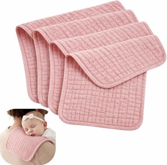 Jack & Jill & Baby 6-Layer Muslin Burp Cloths – 100% Cotton, Ultra-Soft & Super Absorbent, Large Size, Neutral Colors, Pack of 4 (Strawberry Hugs)