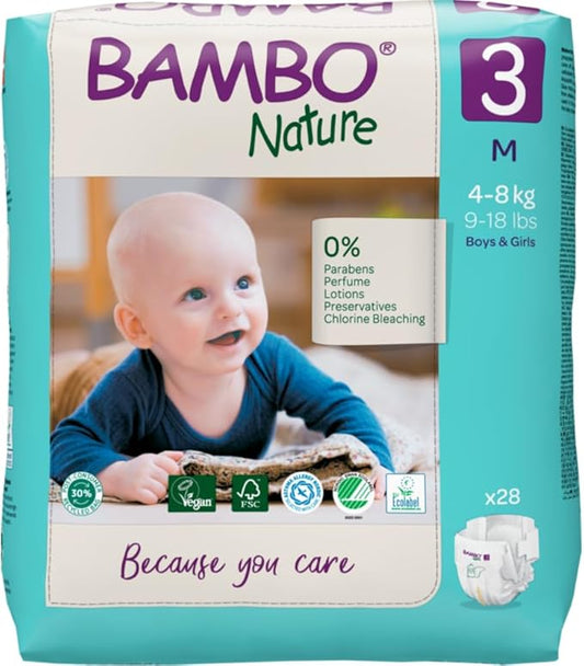 Bambo Nature Premium Eco Nappies, Midi Size 3 (9-18lb/4-8kg) Pack of 28