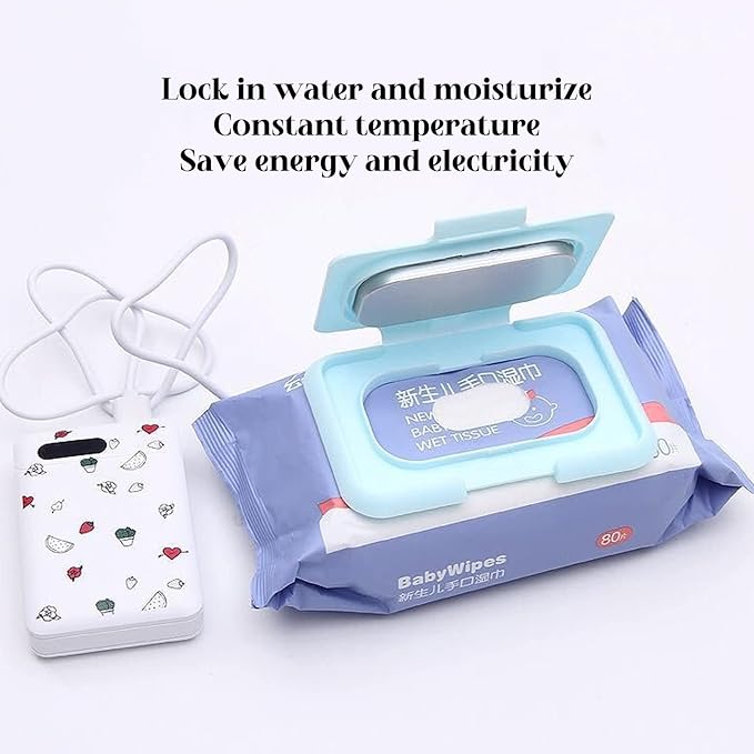 Baby Wet Wipes Dispenser, Wipes Dispenser, Reusable Baby Wipes Heater, USB Mini Portable Baby Wipe Warmer for Newborn Travel Compatible Portable Charger Wipe WarmersWipes(Light Blue)