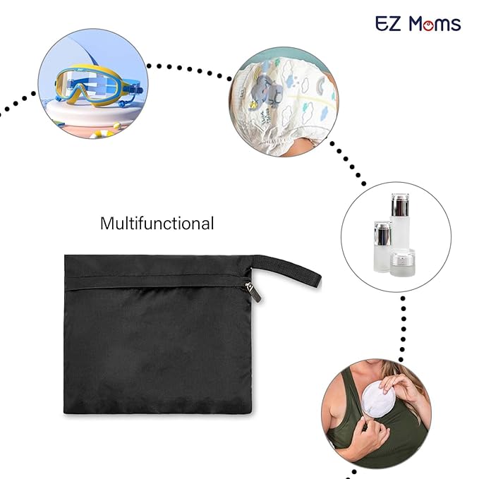 EZ Moms 6 Pcs Wet Bag Small Zipper Bags for Organizing 5.5''x6.1'' Wet Bags for Baby Reusable Waterproof Zipper Pouch Multipurpose Small Bag for Travel, Cosmetic, Beach, Swim, Gym, Pool, Make Up