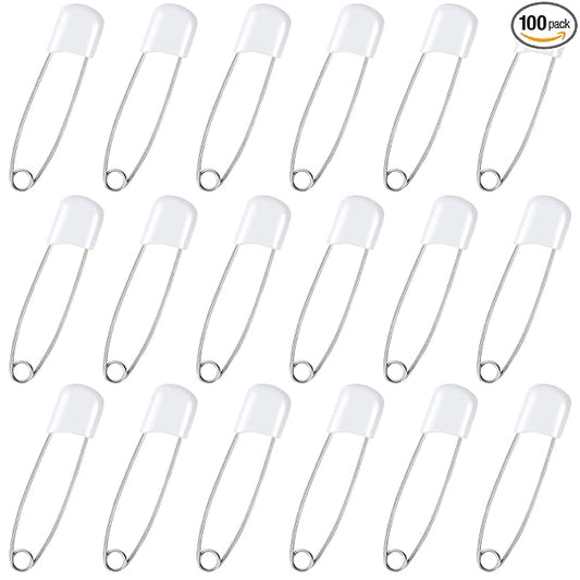 100 Pcs Diaper Pins, 2.2in Diaper Pins for Cloth Diapers Heavy Duty, Stainless Steel Baby Safety Pins, Plastic Head Baby Pins with Safe Locking Closures (White)