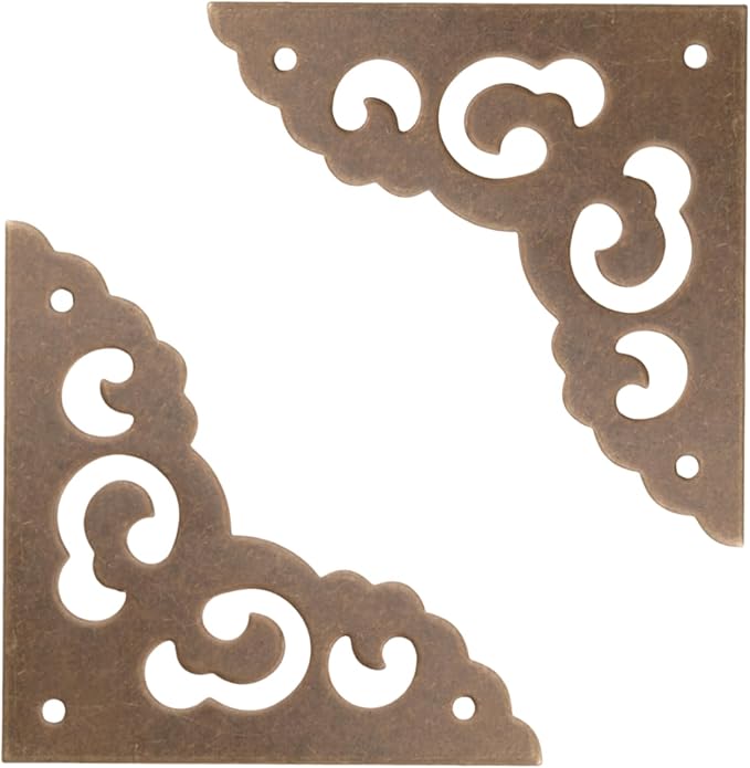 8PCS Openwork Decorative Corner Protector Side Length 5cm Bronze Jewellery Box Chinese Medicine Cabinet Corner Protector for Gift Boxes Books Table Frame Flat Corner Bracket