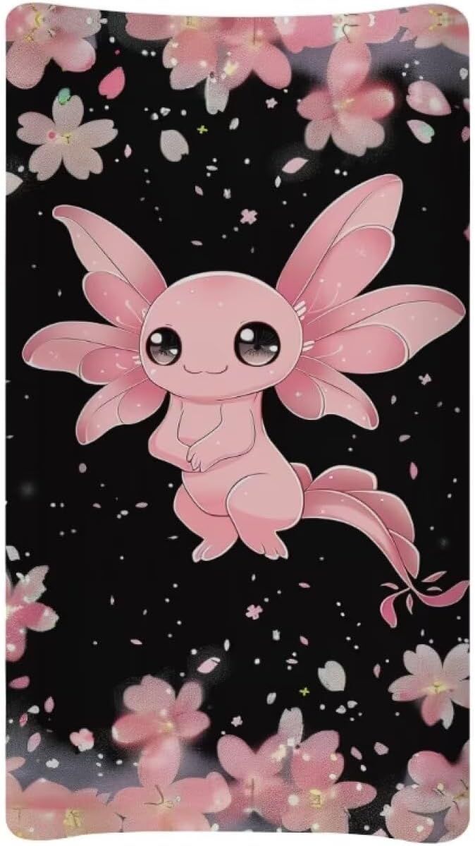 Changing Pad Covers for Boys Girls, Pink Floral Axolotl Diaper Changing Table Pad Cover Soft Breathable Changing Mat Cover for 32''x16" Cute Birthday Gifts for Baby