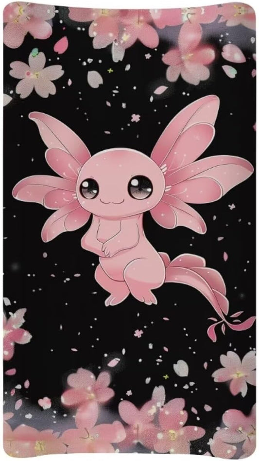 Changing Pad Covers for Boys Girls, Pink Floral Axolotl Diaper Changing Table Pad Cover Soft Breathable Changing Mat Cover for 32''x16" Cute Birthday Gifts for Baby