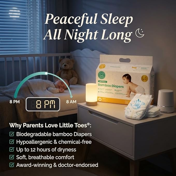 Little Toes Patented Natural Disposable Viscose Diapers ǀ Day and Overnight Diapers ǀ Sustainable ǀ Size 2-3 Medium | 36 Pack