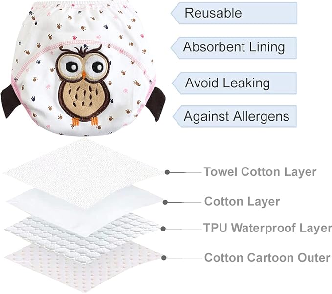 Cotton Reusable Baby Training Pants Unisex Potty Toddler Underpants Kids Waterproof Breathable Underwear 6-Pack