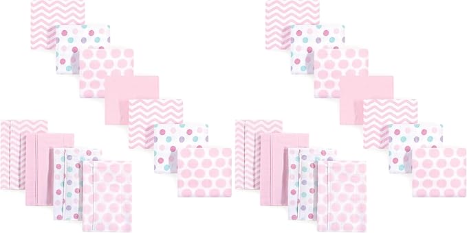 Luvable Friends Unisex Baby Cotton Flannel Burp Cloths and Receiving Blankets, 11-Piece, Pink Chevron, One Size (Pack of 2)