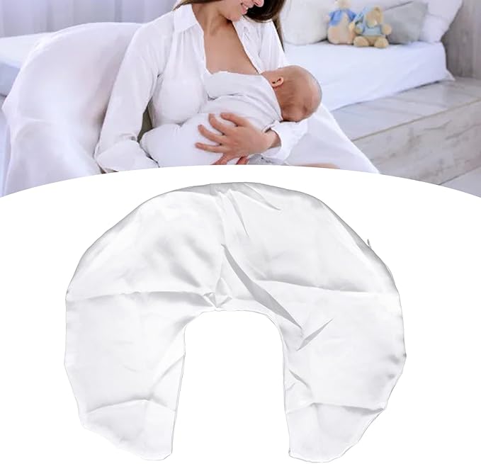 Satin Nursing Pillow Cover,Soft Washable Breathable,Protect for Baby Hair and Skin, Breastfeeding Pillow Slipcover for Feeding (White)
