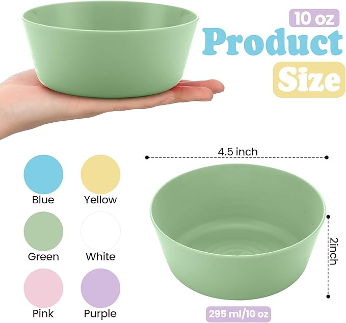 Foaincore Kids Plastic Bowls 10 oz Cereal Snack Microwave Dishwasher Safe Toddler Bowls Kids Colorful Snack Children Salad Dessert Soup Supplies