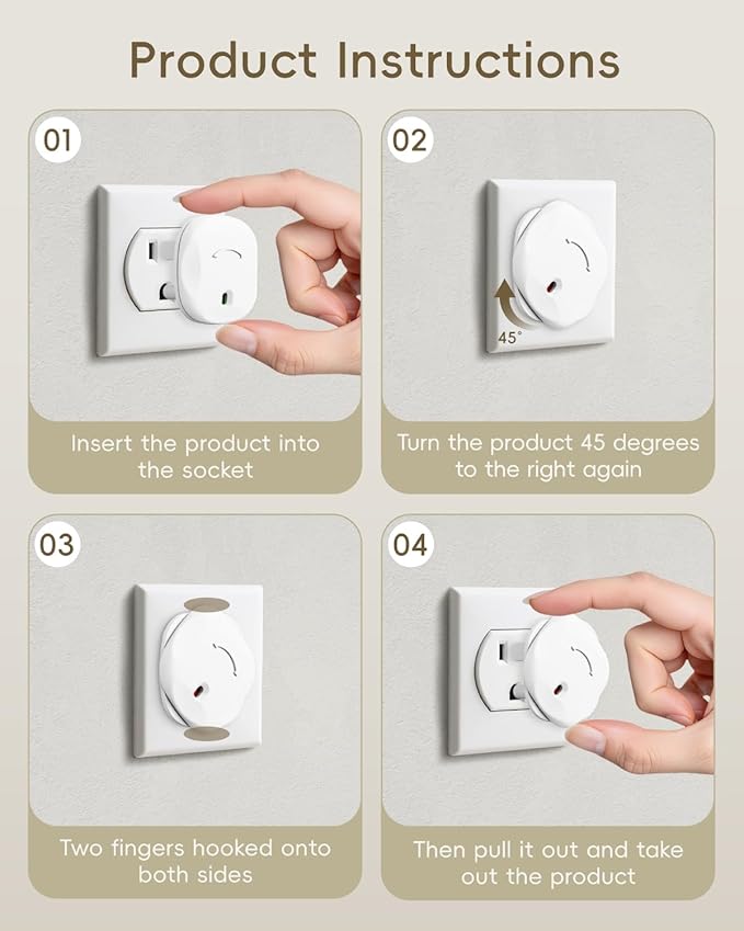 60 Pack Baby-Resistant Outlet Covers – Rotating Safety Plug Covers for US 3-Prong Electrical Outlets, Toddler & Baby Proofing Protection, Easy One-Hand Removal, White