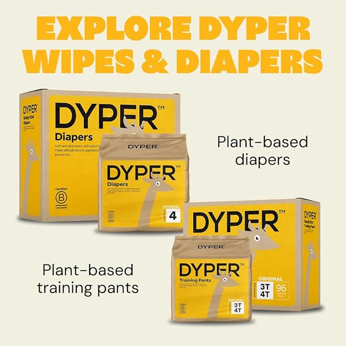 DYPER - Pack of 2 Baby Diapers Size 2 (64 Count) - Leak Proof, Plant Based, Hypoallergenic & Ultra Absorbent Disposable Diaper for Day & Overnight, Skin-Friendly Comfort Size 2 Diapers (12-18 lbs)
