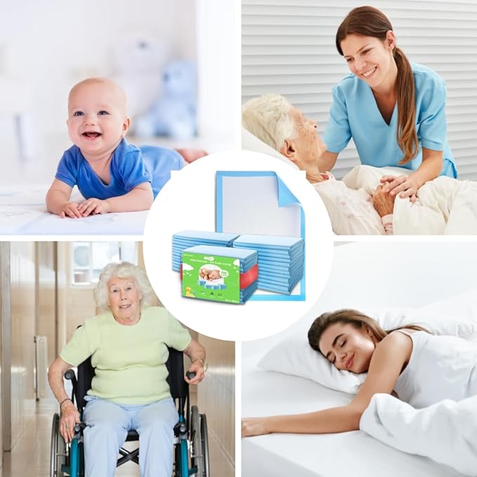 Baby Change Mat 45 x 33 CM (100-Count) Baby Pee Pads, Baby Changing Pad, Waterproof Bed Pad -Thick Super Absorbent Pads Disposable Underpads for Kids, Adults, Elderly - Liquid, Urine