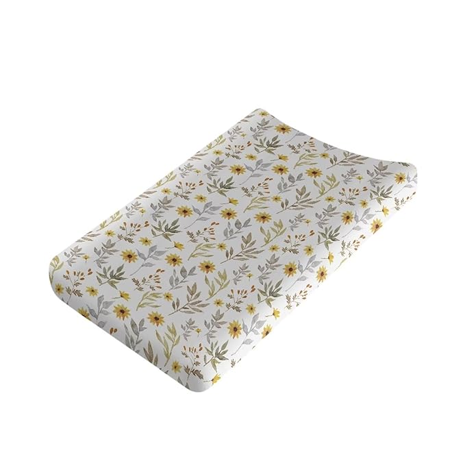 Microfiber Diaper Changing Table Sheets for Infants and Toddles Sunflower Green Leaves Baby Changing Pad Cover Soft Breathable