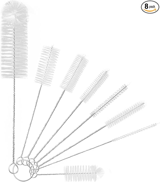Yolaist 8 Pcs Bottle and Straw Cleaner, Long Deep Nylon Brush with Bendable Stainless Steel Flexible Handles for Bottles, Straws, Pipes, Wine Decanter, Sinks and Cup Cover