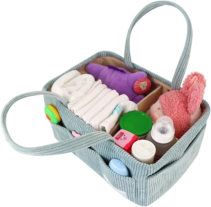 Buzz&Bloom Baby Diaper Caddy Organizer, Stylish Storage Basket for Newborn Essentials and Diaper Station, Gift for Baby Shower and Registry Must-Have (Sage)