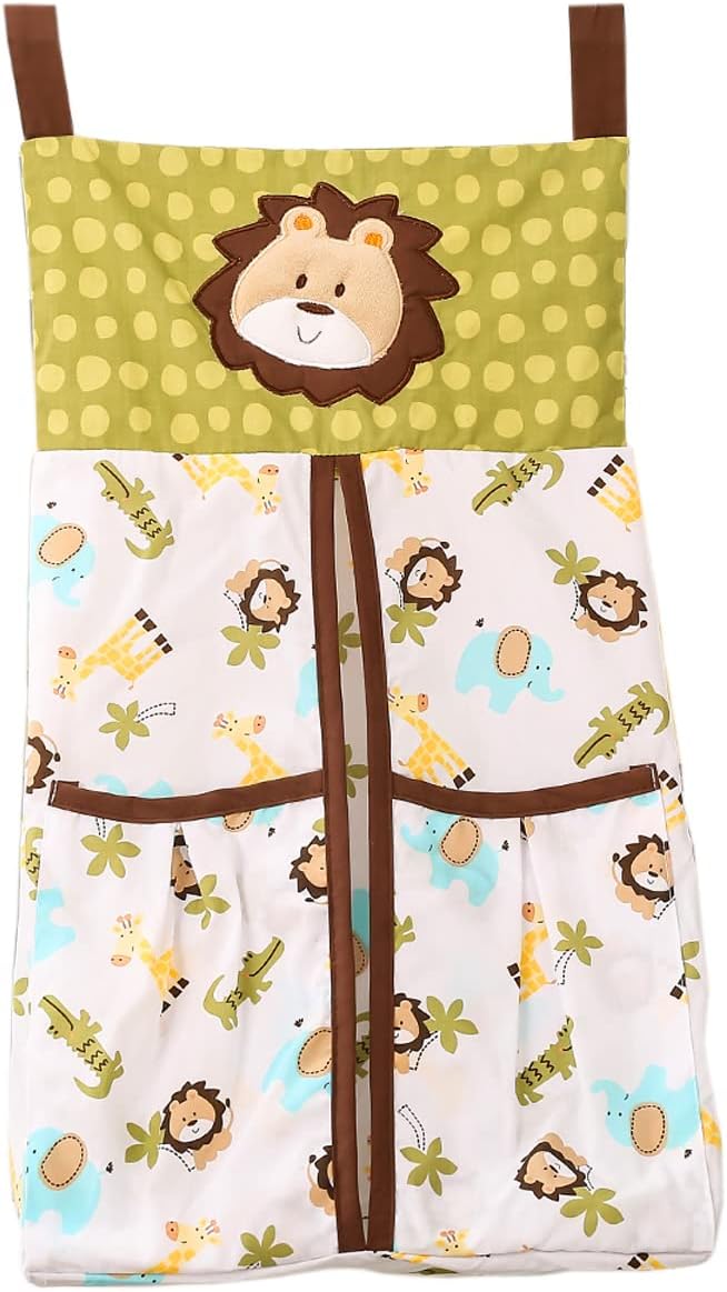 Green Lion Nursery Diaper Stacker 1 PC Embroidery Animal Diaper Hanging Bag for Baby Boy (Green Lion)