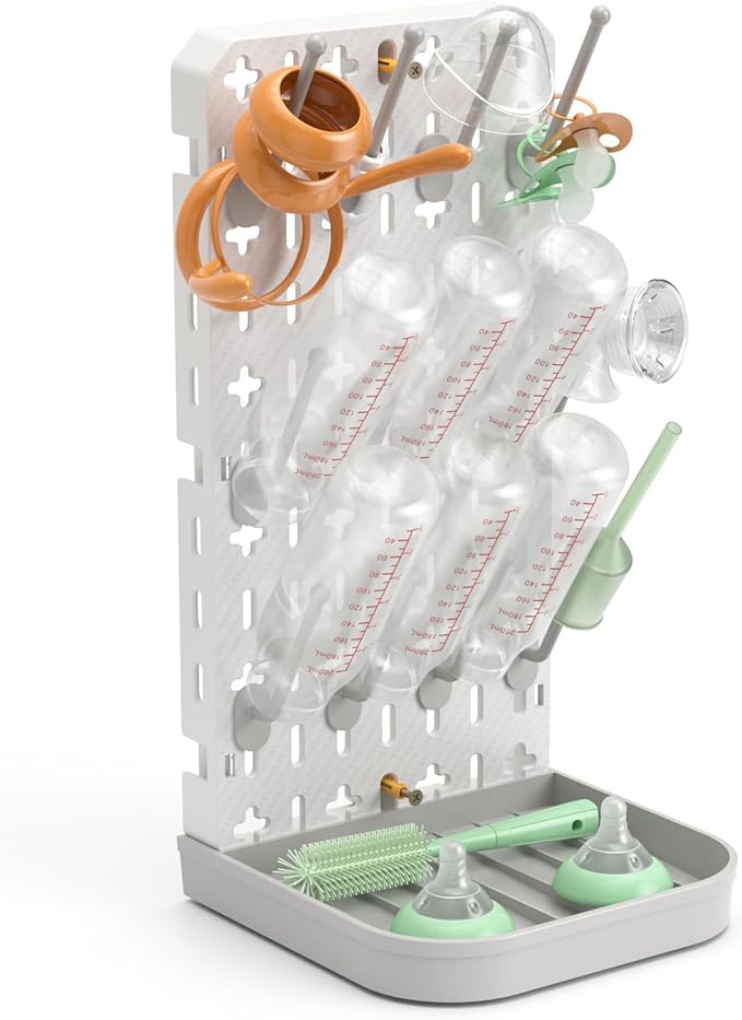 Baby Bottle Drying Rack Baby Bottle Holder Space Saving Bottle Dryer Rack Station Countertop Storage Organizer 12 Travel Bottle Drying Rack Vertical Breast Pump Part Plastic Bag Cup Dryer Tower Grey