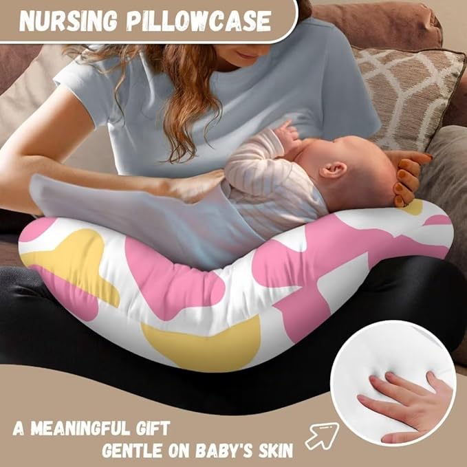 Nursing Pillow Cover, Pink Cow Print Breastfeeding Pillows Covers, Snug Fits Nursing Pillow Slipcovers for Boys Girls, Soft and Comfy