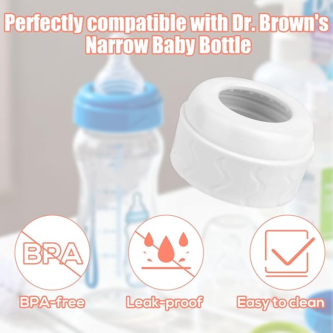 6pcs Replacement Bottle Nipple Collars Rings for Dr. Brown's Narrow Plastic & Glass Bottles 4oz & 8oz, No Leak BPA Mess Free Caps Nipple Ring Spill Proof Baby Feeding Parts Accessories (White)