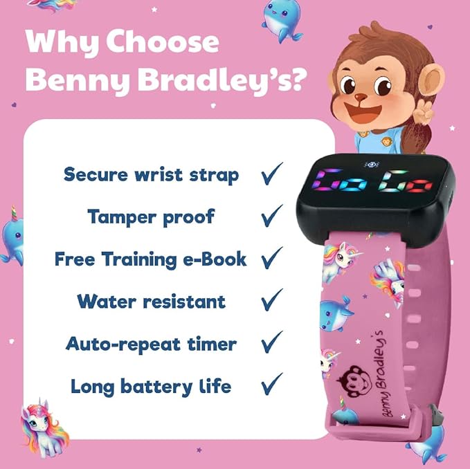 Potty Training Watch for Kids V2 – A Water Resistant Toilet Reminder Device for Boys & Girls to Train Your Toddler with Fun/Musical & Vibration Interval Reminder with Potty Training eBook (Unicorns)