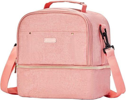 Breast Pump Bag Cooler Compartment for Breast Pump - Cooler and Moistureproof Bag Double Layer for Mother Breast Milk Pump Lunch Bag Outdoor Working (Pink)
