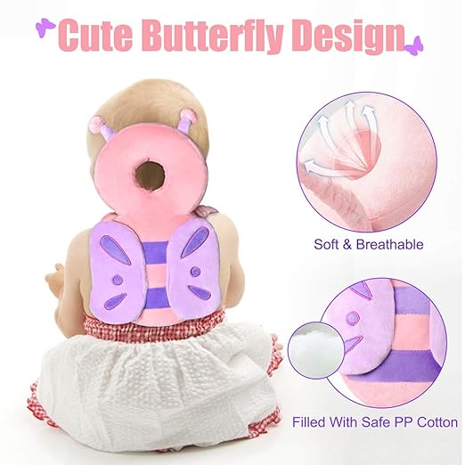 Okydoky Baby Head Protector & Baby Knee Pads for Crawling,Toddlers Head Safety Pad Adjustable Backpack,Baby Back Protection for Walking & Crawling, Butterfly