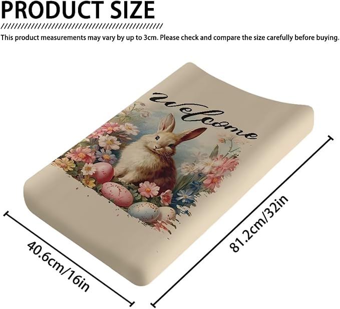 Easter Rabbit Print Changing Pad Cover Change Table Covers for Baby Girls Green Hat Soft Breathable Changing Pad Sheets Cover