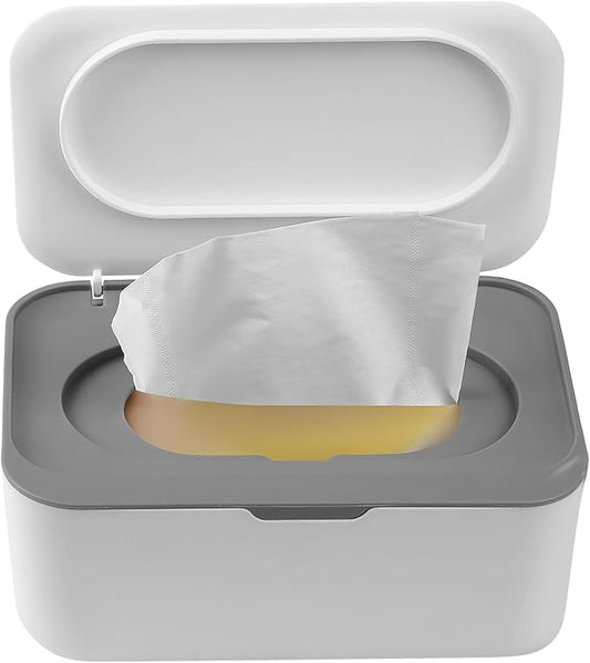 Wipes Dispenser, Wet Wipe Container Case Refillable, Wet Tissue Storage Box for Home Office Kitchen Bathroom, to Keep Wipes Fresh & Clean - White Grey