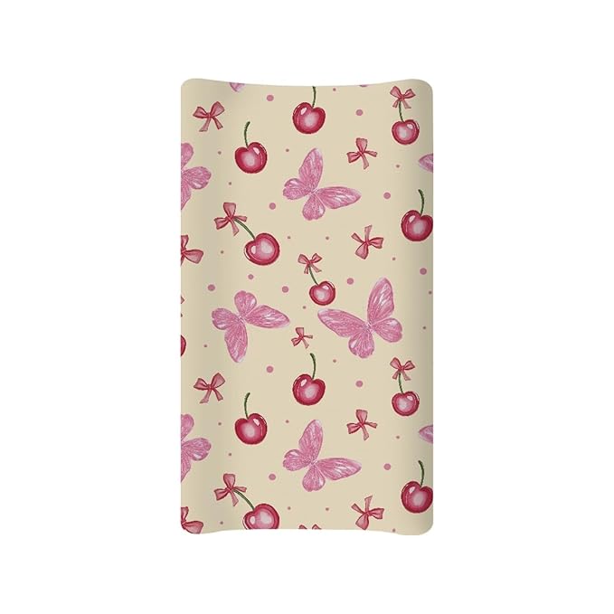 Cherry Butterfly Baby Changing Pad Covers Ultra Soft Breathable Changing Table Cover Polyester Diaper Change Pad Sheets for Baby Girls Newborn