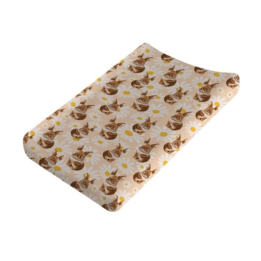 Cute Animals Floral Baby Changing Pad Covers Rabbit Bunny Daisy Diaper Change Table Sheets for Girl Boy Soft Stretch Fitted Changing Table Pad Mat Cover 32''x16''