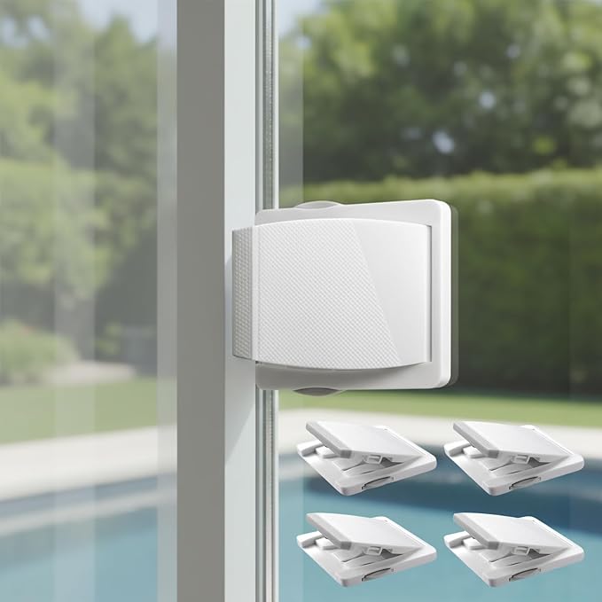 Sliding Door Child Lock Safety: 4-Pack for Glass Doors, Balcony, Windows & Closets, 3-Second No-Drill Install, Durable Baby Proofing Stopper for Kids & Toddlers (Ages 0-4)