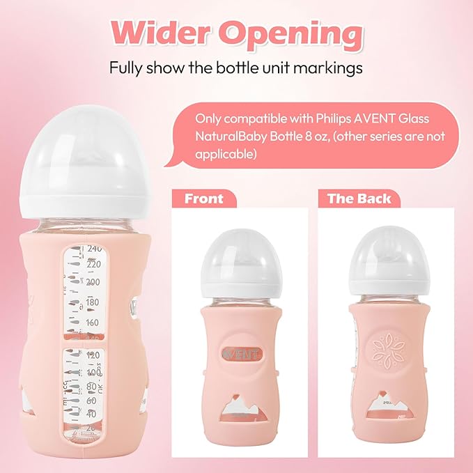 MINMUNJIU 3 Pack Silicone Sleeves for Philips Avent Natural Glass Baby Bottles, Anti Breakage Baby Bottle Holder for Baby Girls, Compatible with Philips Avent Glass Natural Baby Bottle, 8 oz
