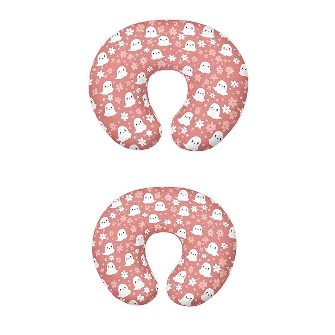 Cute Ghost and Floral Nursing Pillow Cover for Baby Boy Girl Breastfeeding Slipcover Infant Newborn Nursery Bottle Pillowcase Breathable and Washable Halloween Decoration