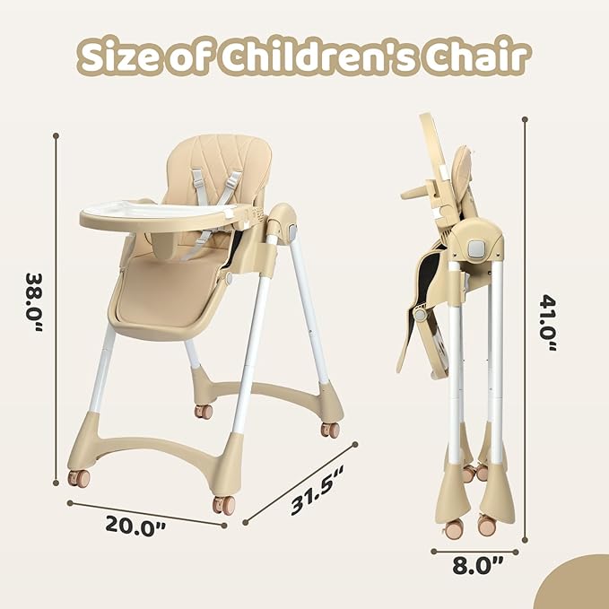 JOYMOR Foldable Baby High Chair, 4 in 1 Convertible Highchair for Eating, Height Adjustble and Multiple Seat Position, Compact Foldable Design for Easy Storage (Beige)