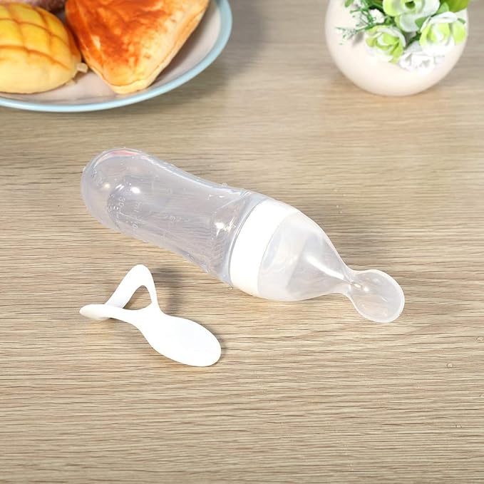 Silicone Spoon Bottle 90ml, 'S Food Supplement Bottle Rice Cereal Spoon for Semifluid Foods Bottle Feeder(white)