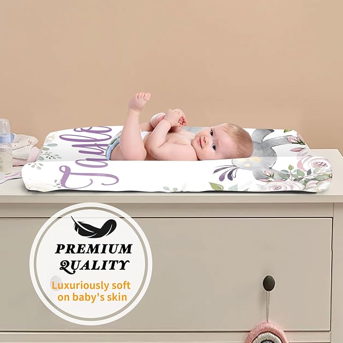 Custom Changing Pad Cover Set - Jersey Knit Comfy CozyUltra Soft Unisex Diaper Changing Table Covers with Personalized Name for Baby Boys Girls - Waterproof Ultra Soft 4 Pcs Set Style12